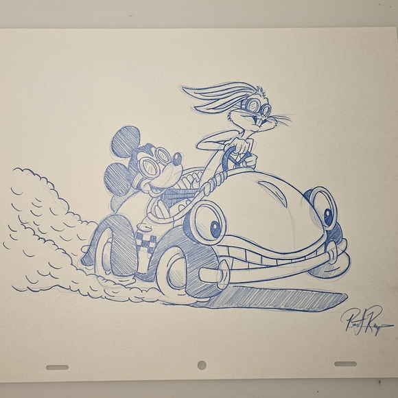 Disney Amblin WB Mickey Bugs Benny the Cab Roger Rabbit Drawing/Sketch signed - Picture 8 of 8
